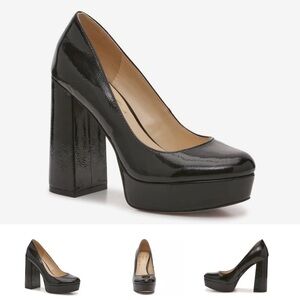 Jessica Simpson Dylexi black patent platform pumps